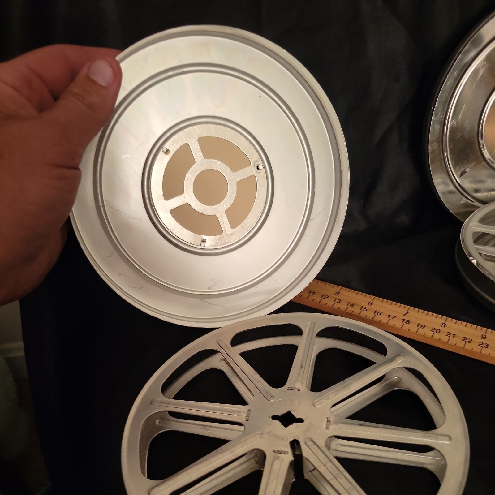 Vintage ACTINA Aluminum Movie 7″ Reels And Canisters. Lot Of 2.