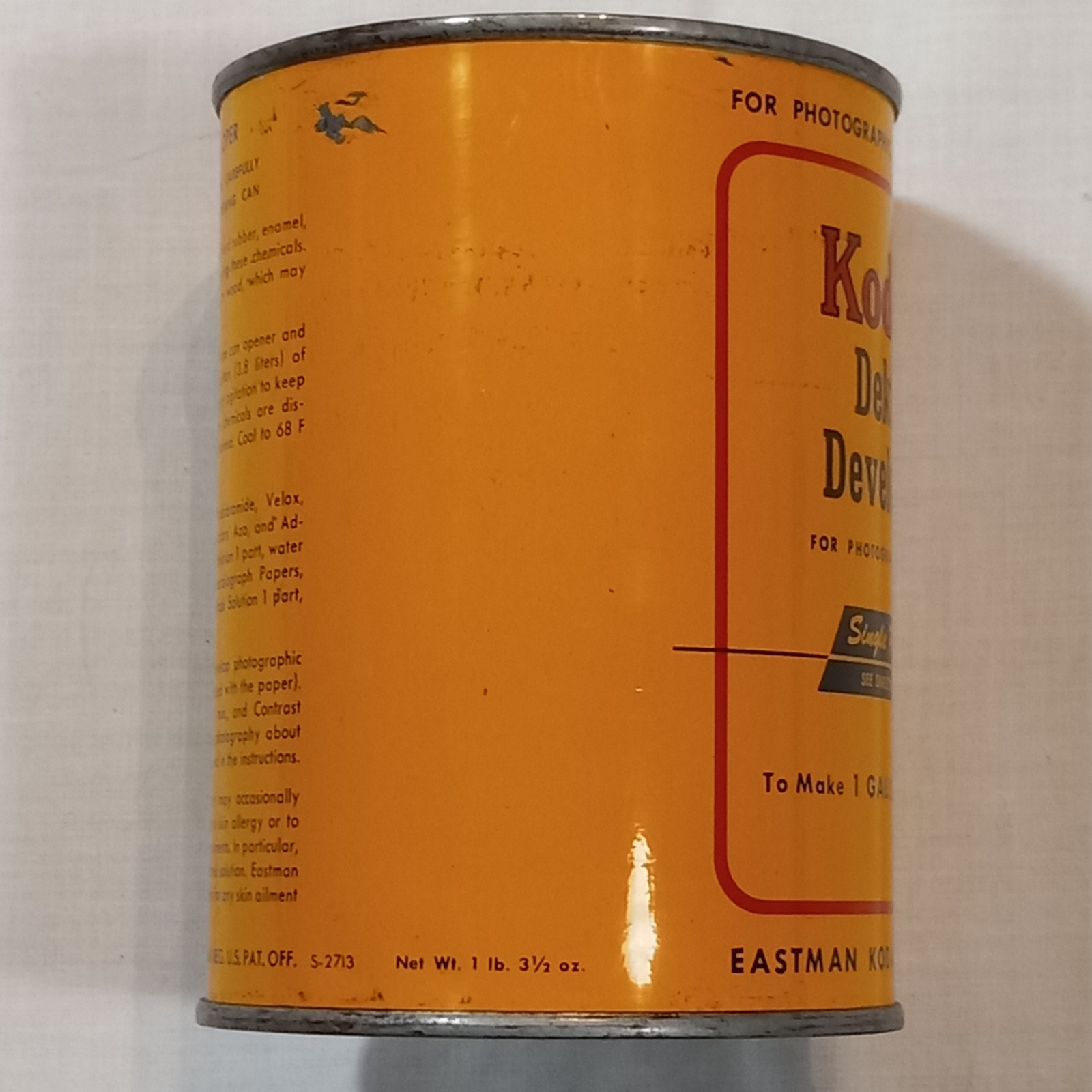 Vintage KODAK Dektol Can 1lb 3.5oz for 1 Gallon 50s 60s Camera Photo Developer