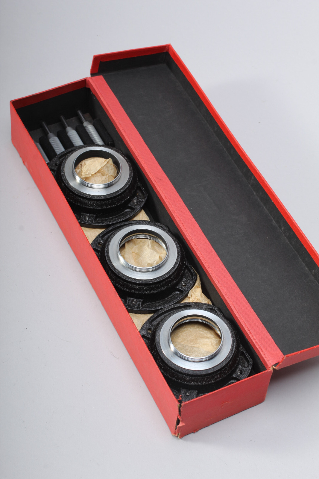 LEITZ BOOWU COPY STAND IN BOX FOR SCREW MOUNT W 3 RINGS & LEGS VERY CLEAN LEICA