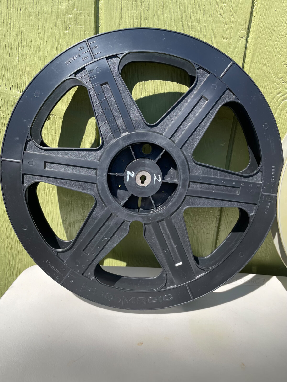 2 Vintage Plio Magic? Plastic Movie Film Reel 35mm 14-3/8″ Black Grey 6 Hole