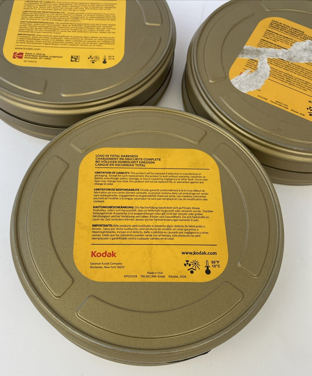 Lot of 3 x Eastman Kodak Vision 400ft•122m 35mm Film Canisters – CANISTERS ONLY