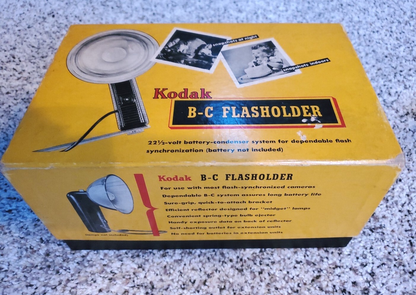 KODAK B-C FLASHOLDER Brown Original Book Bracket Box Booklet 6 Flash Bulbs 1950s