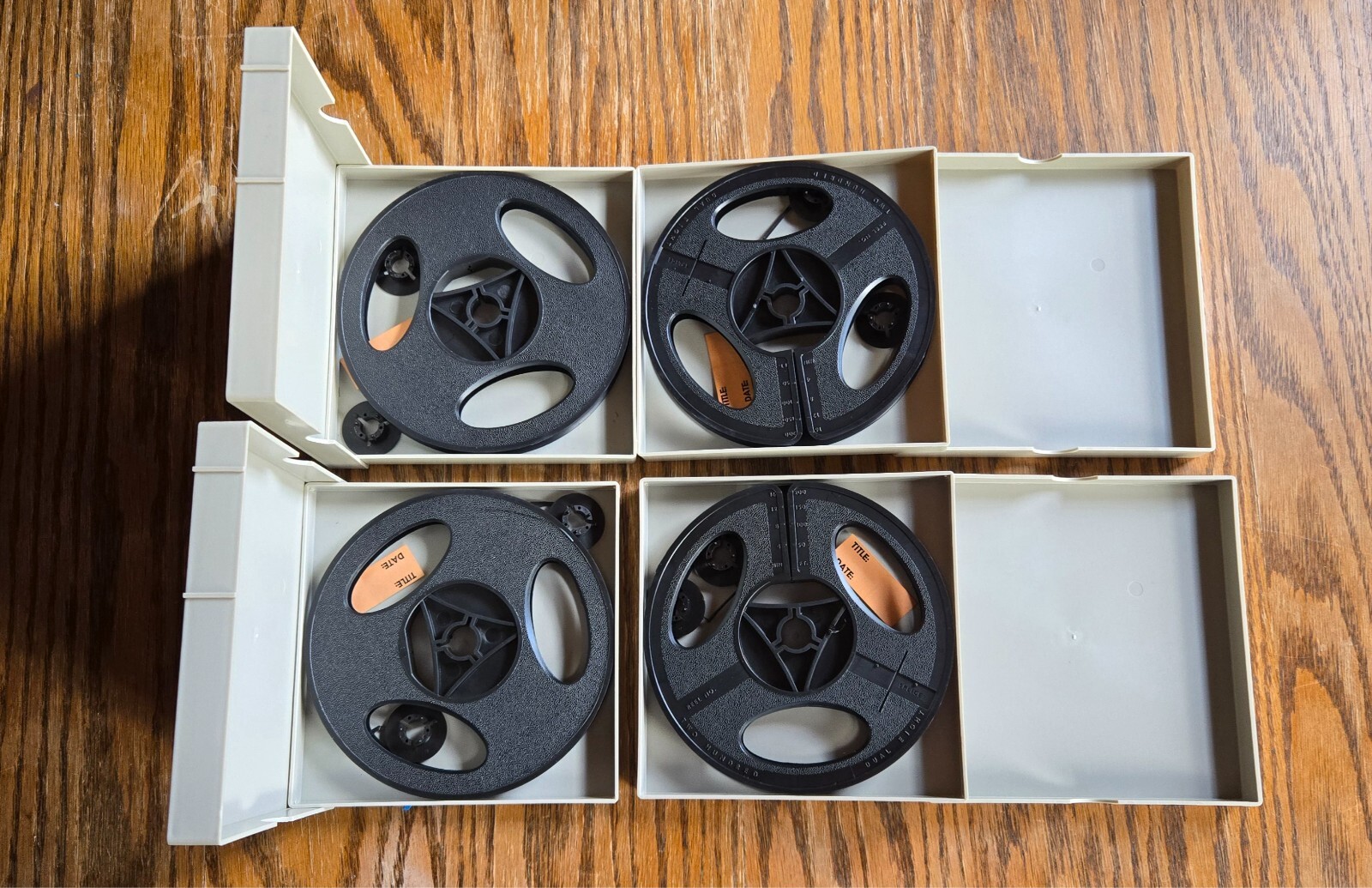 Set of 4 Unused Baia 200 Dual 8mm Movie Film Reels In Case Storage Boxes