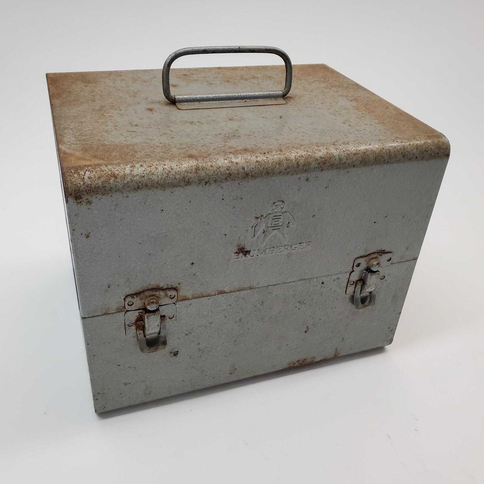 Vintage Brumberger Metal Case for 8mm Film Cans 12 Slots 9.5×7.5×7.5″