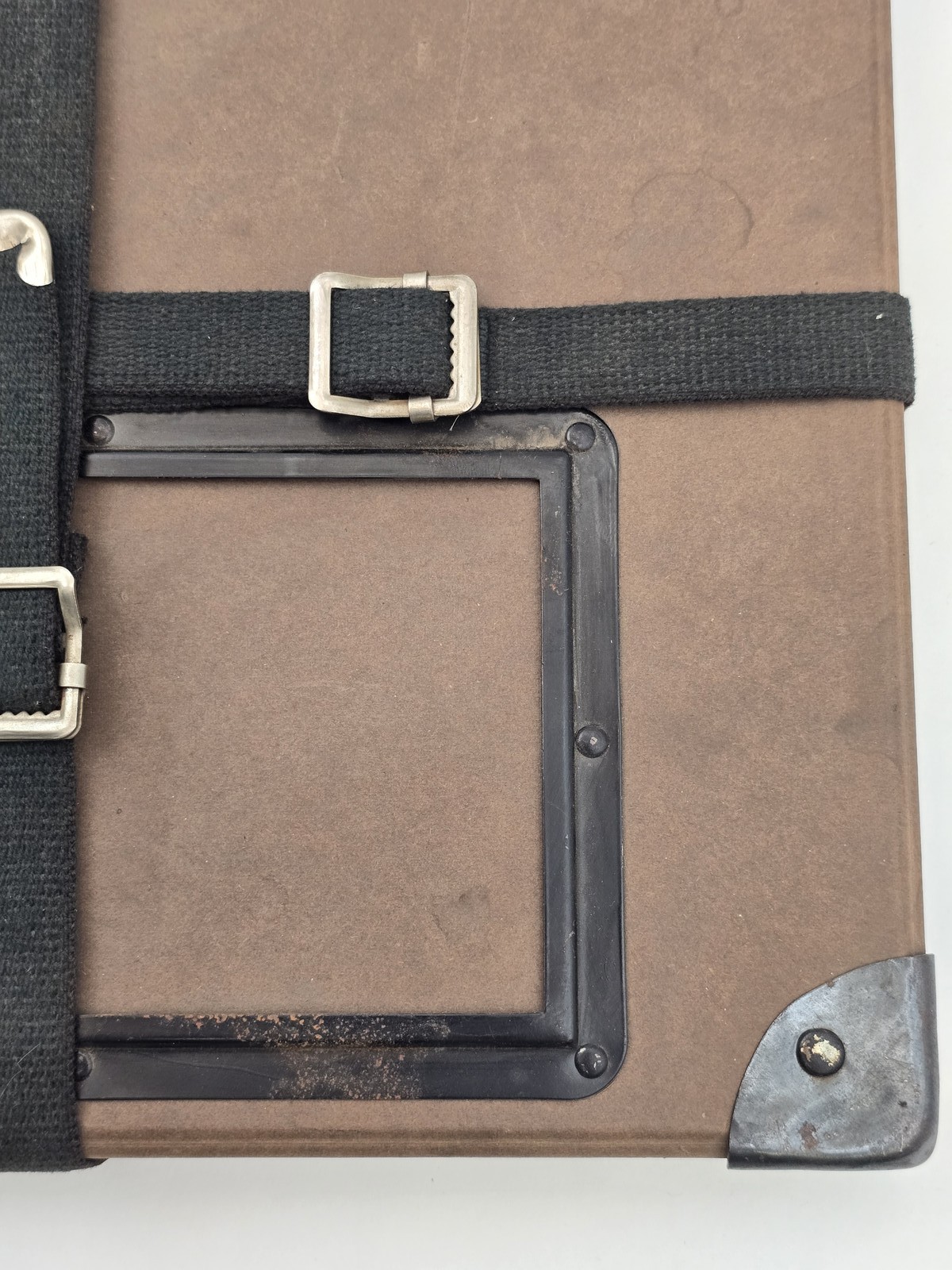 Vintage 11″ Square Fiberbilt Shipping Case Metal Corners Fabric Straps 1960s Lab