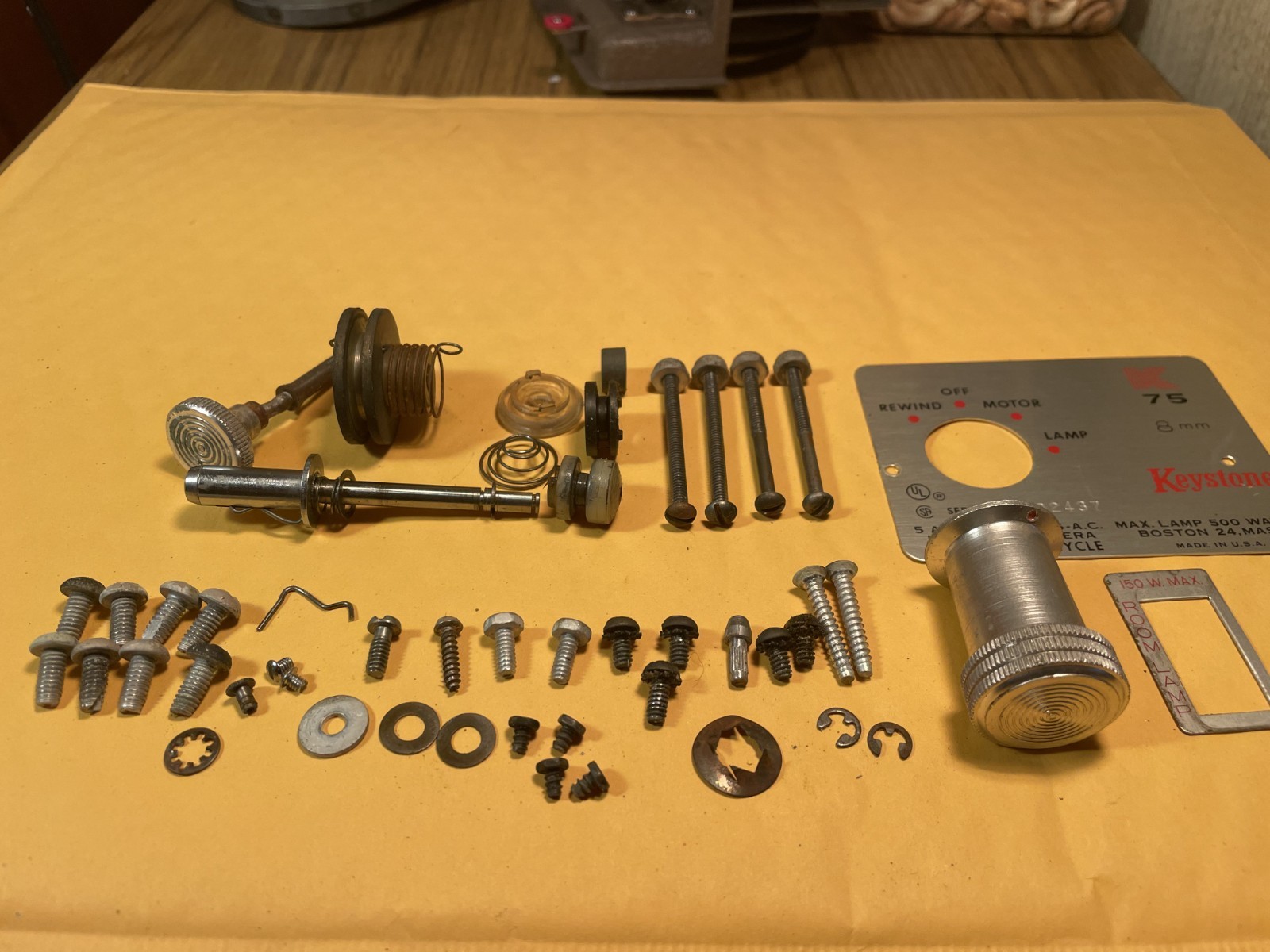 8mm Keystone K-75 Projector SCREWS, PULLEYS, MISC PARTS
