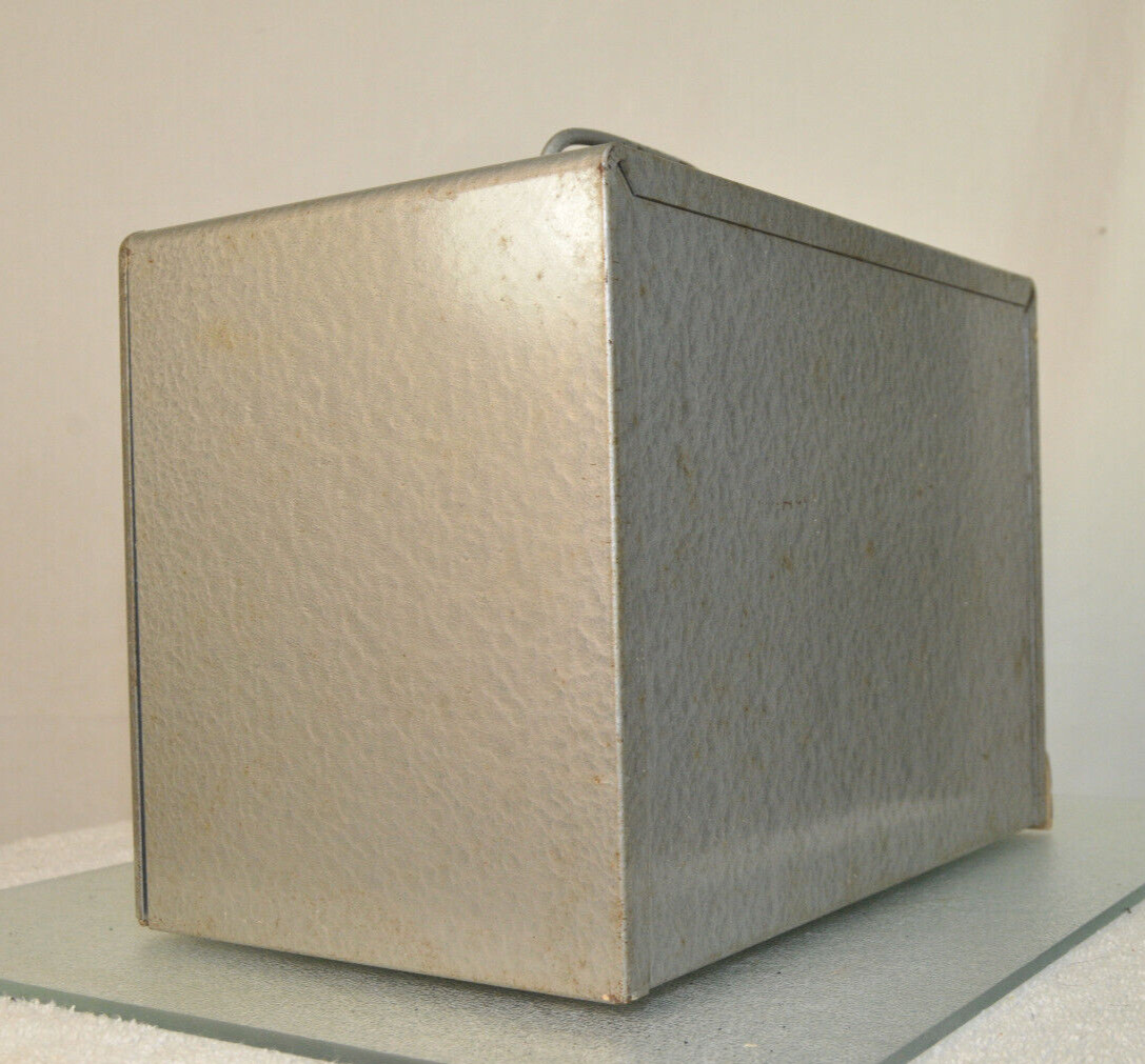 BRUMBERGER 12 Film Reel Canister Metal Storage Box Circa 1950s UNIQUE DISPENSER