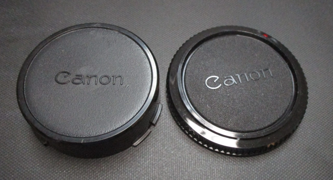 Canon original body cover & rear lens cap for all Canon breech(silver) ring lens