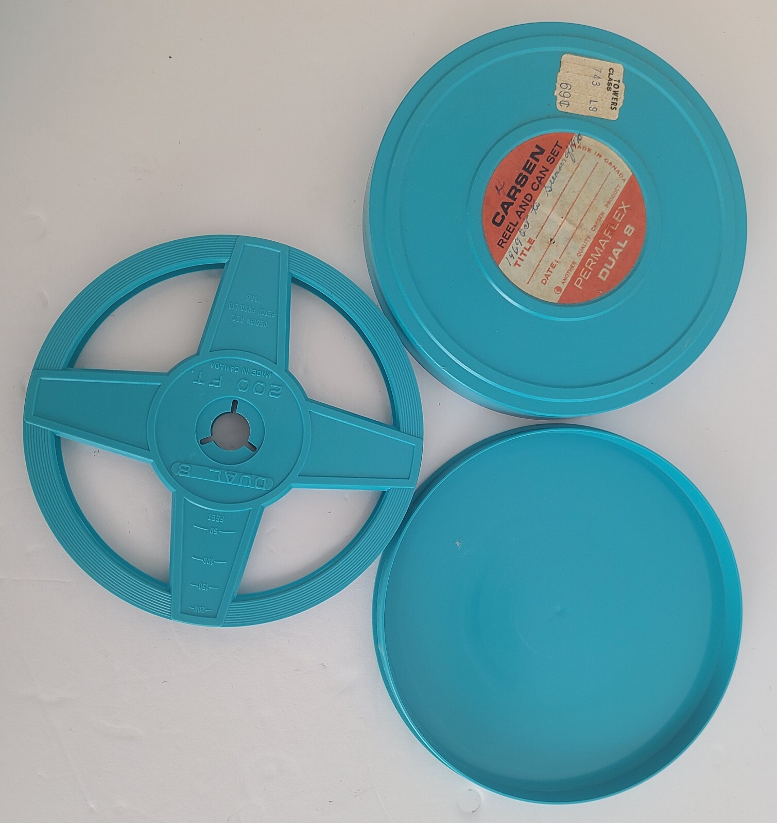 Vintage Set Of 5 Plastic Cases And Reels Dual 8mm 200 & 400 FT, Made In Canada