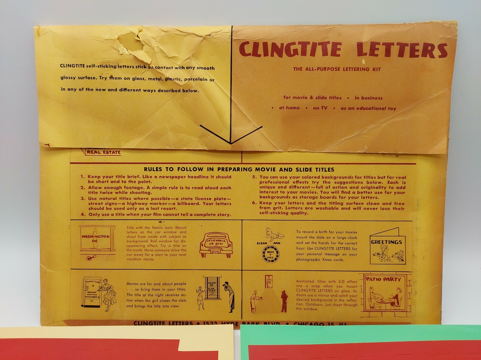 Home Movie Business Slide Title Set Vtg Clingtite Lettering Kit All-Purpose