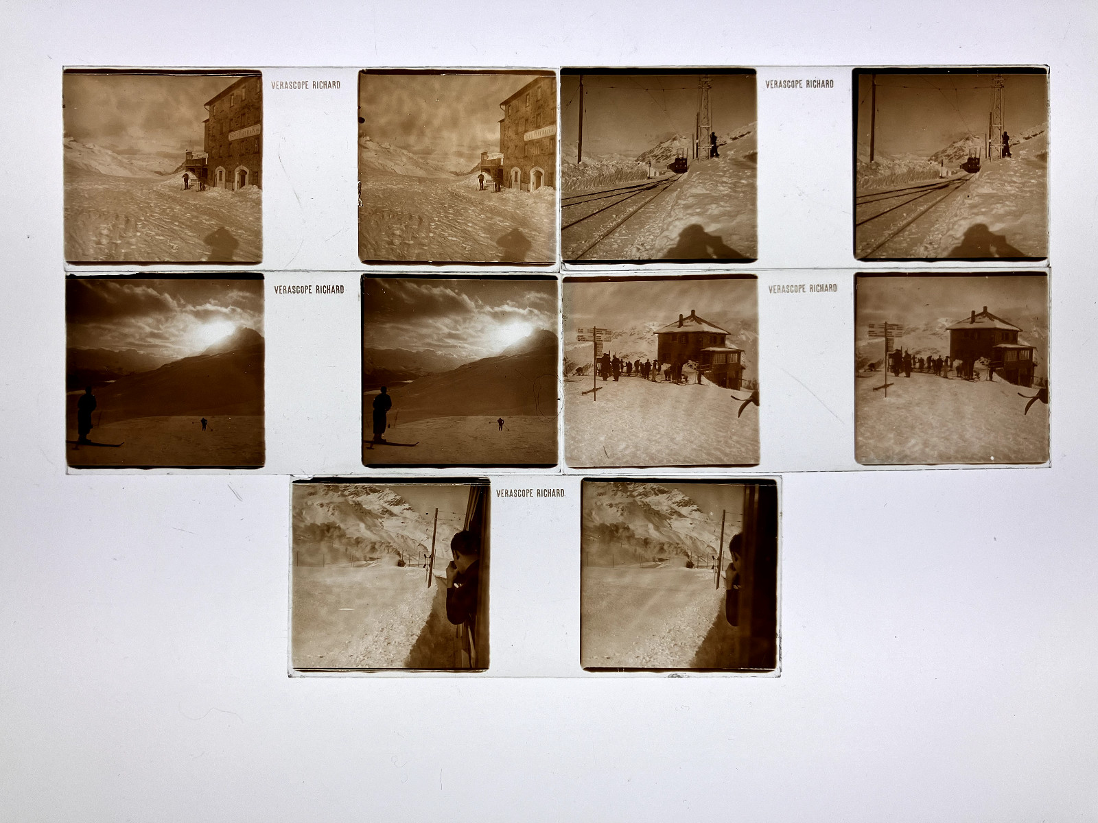 Lot of 24 Stereo Views on Glass, St. Moritz Switzerland, Mountaineering, Skii…