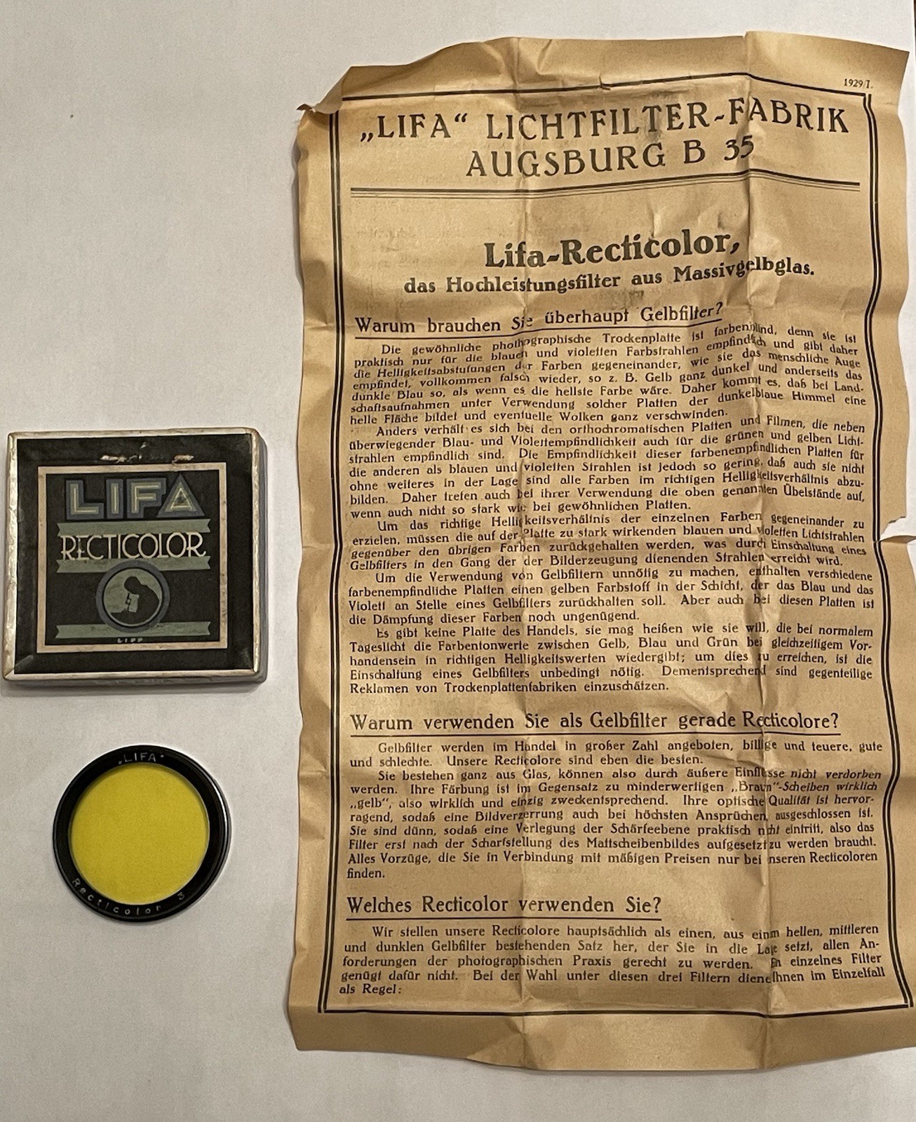 Vintage LIFA Recticolor No. 3 Filter 35.9 (A36) Original Box German Paper Insert