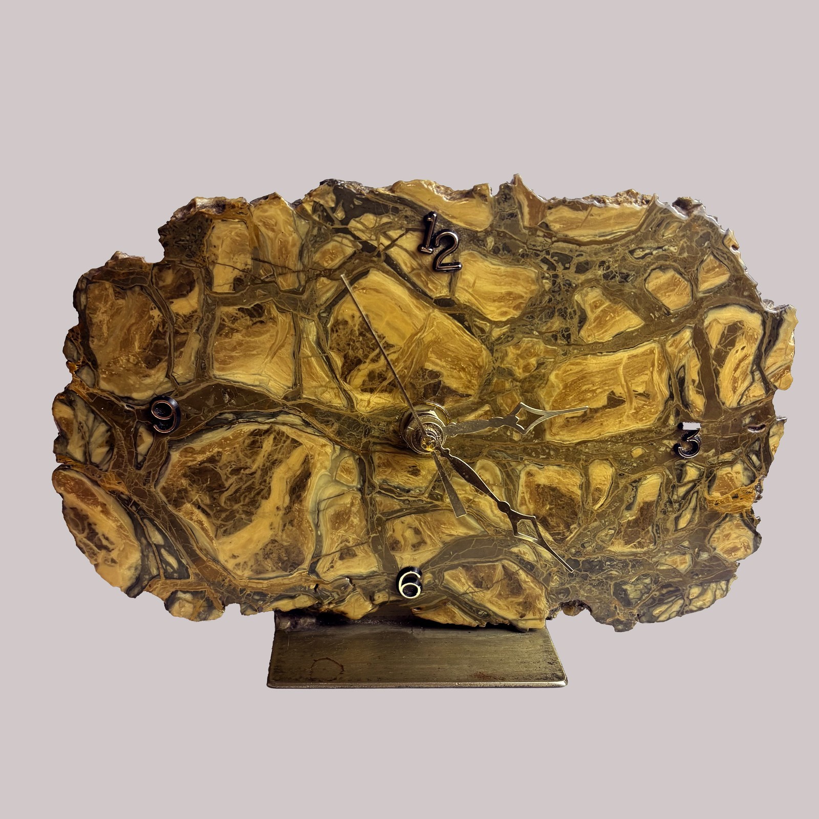 Mid-Century Vintage Brutalist Agate Stone Slab Mantle Clock, 10″ – Works Great!