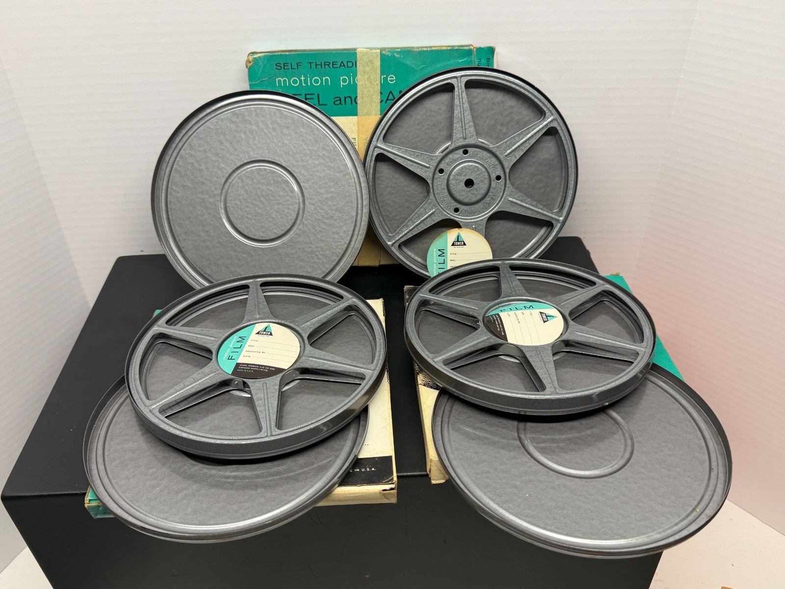 Vintage New NOS Set of 3 Tower 400ft 8mm Metal Film Reel & Can Set Sears Chicago