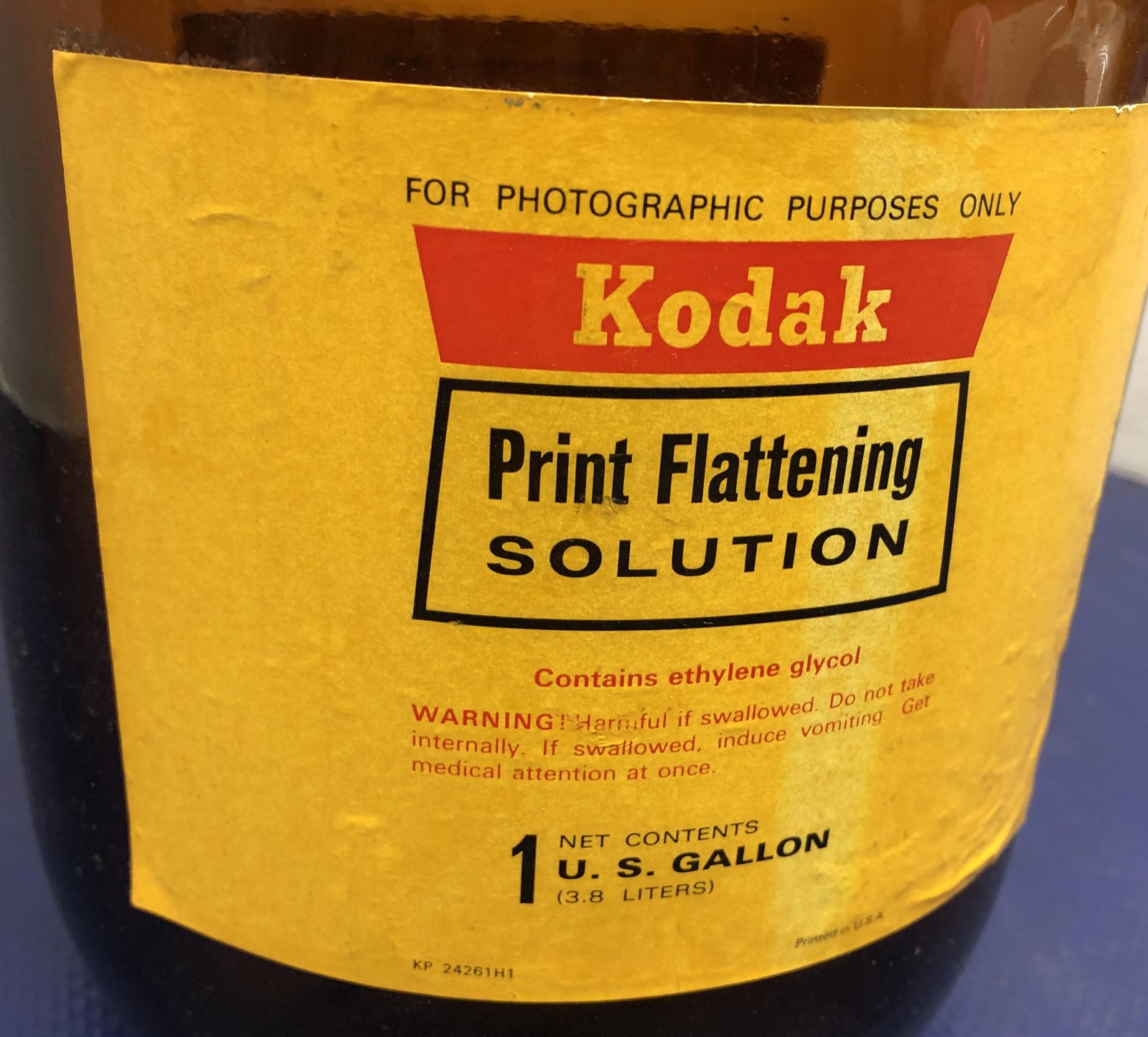 Kodak One Gallon Brown Amber Glass Bottle Jug vintage camera print flattening