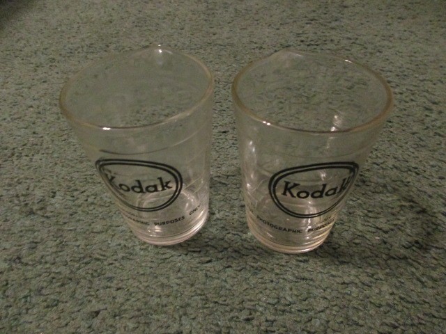 Vintage Lot of (2) Eastman Kodak 4oz Dark Room Chemical Measure Glass Beakers