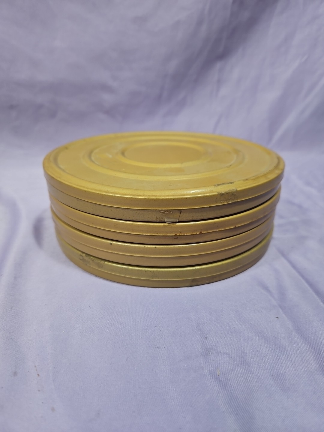 (Lot of 4) Golden Color Compco Dual-8 400′ metal movie reel & canister