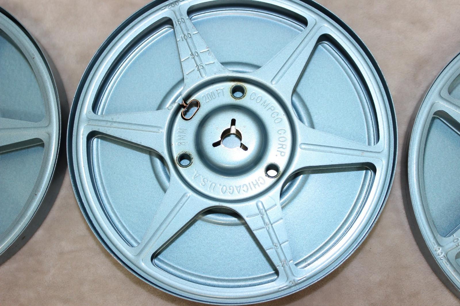 8 mm Reels and Canisters Compco 200 Feet Empty Blue Lot of 4
