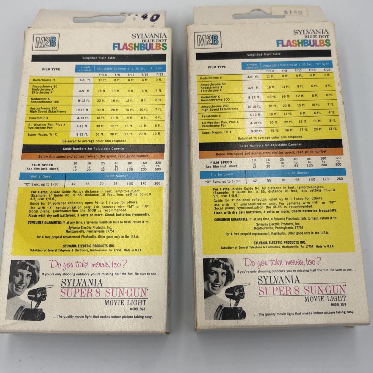 Vintage Sylvania M2B Blue Dot Flashbulbs, Box of 12 Blue Bulbs Lot of 2 Boxes