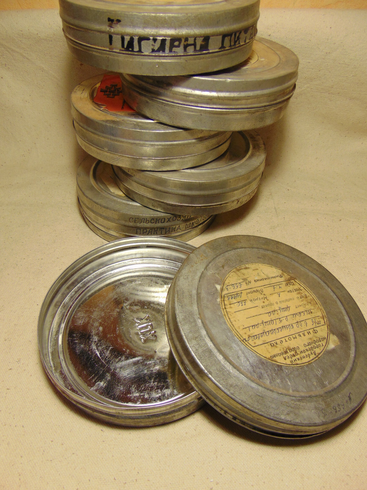 7pc empty 16mm Metal film DOUBLE can 7″ 400ft movie reel storage tin canister 18