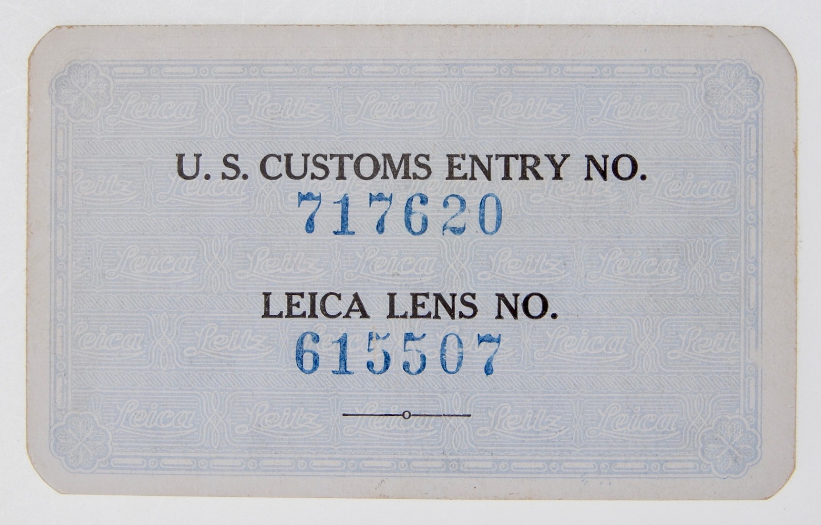 Import Certificate of Leica 50mm f2 Summitar #615507