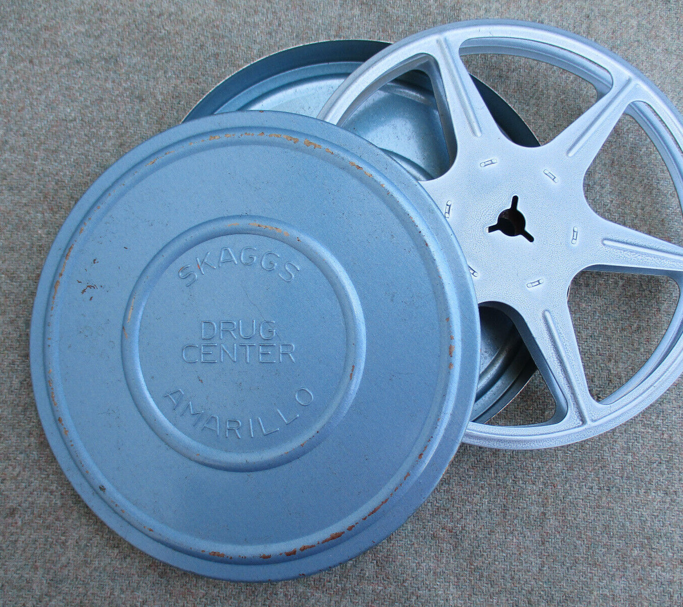 VINTAGE 1950s AMARILLO, TEXAS SKAGGS DRUG CENTER STORE FILM CAN with EMPTY REEL