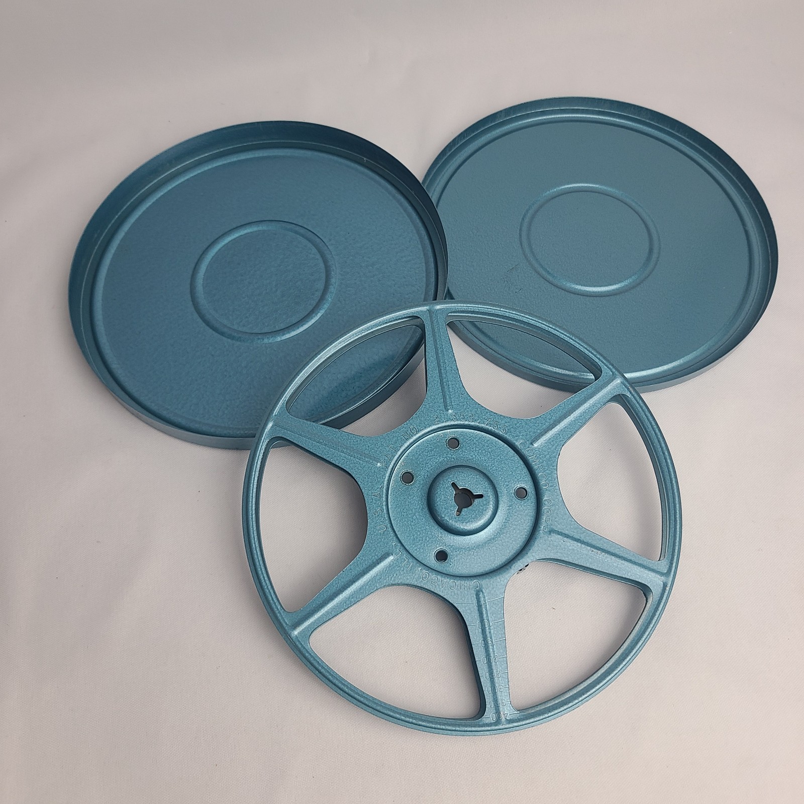 Compco Corp 8mm Film Reel in Metal Cannister Can Case Light Blue Vintage Movie