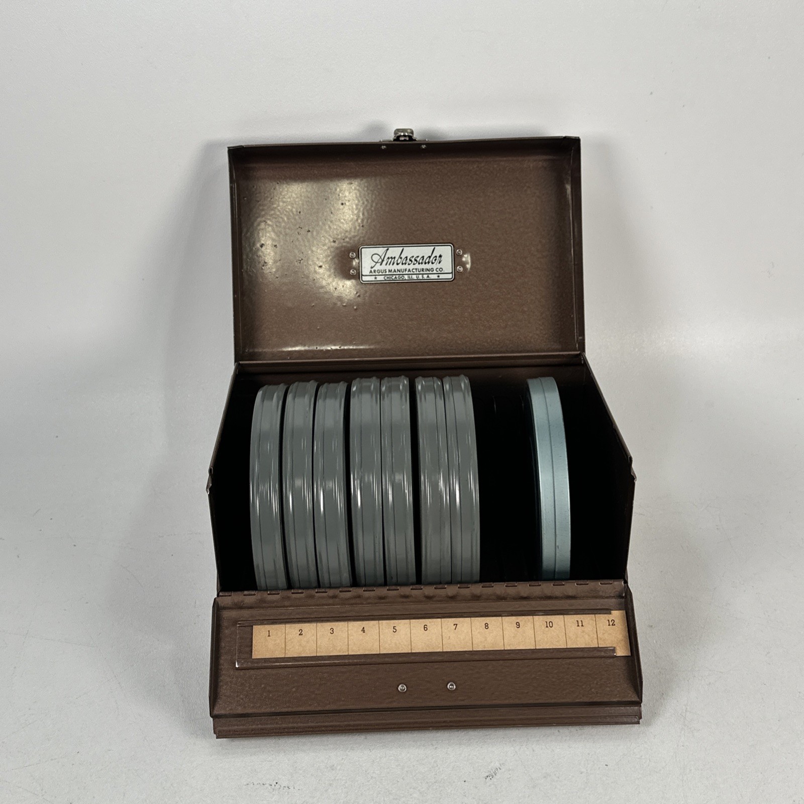 Vintage Ambassador Argus Case With Film Reels And Tin Cases Great Shape! Nice!