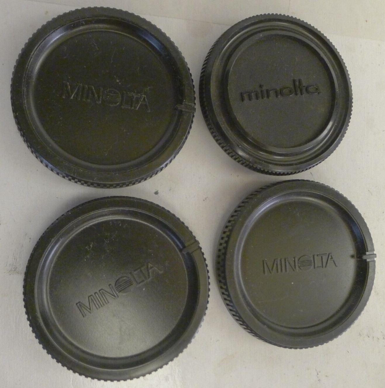 Lot of 4 Genuine Minolta Body Caps 3 are BC-1000, 1 is Unmarked – Japan Made