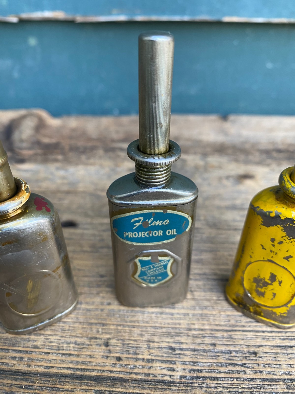 SET OF 3 OIL CAN TIN PROJECTOR NEEDLE OILERS FILMO BELL & HOWELL USA EMPTY