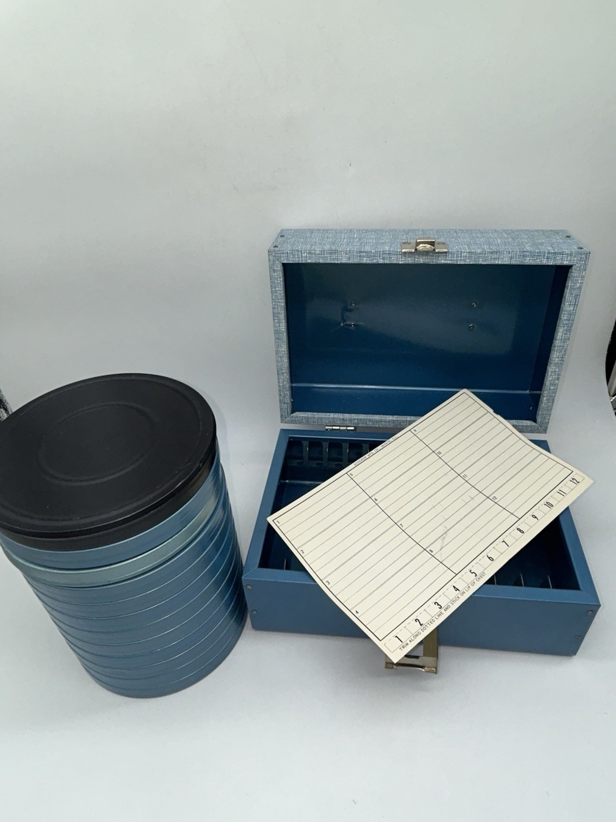 Vintage Complete BRUCE Metal Super 8mm Film Storage Case Box & 12 Canisters 1D