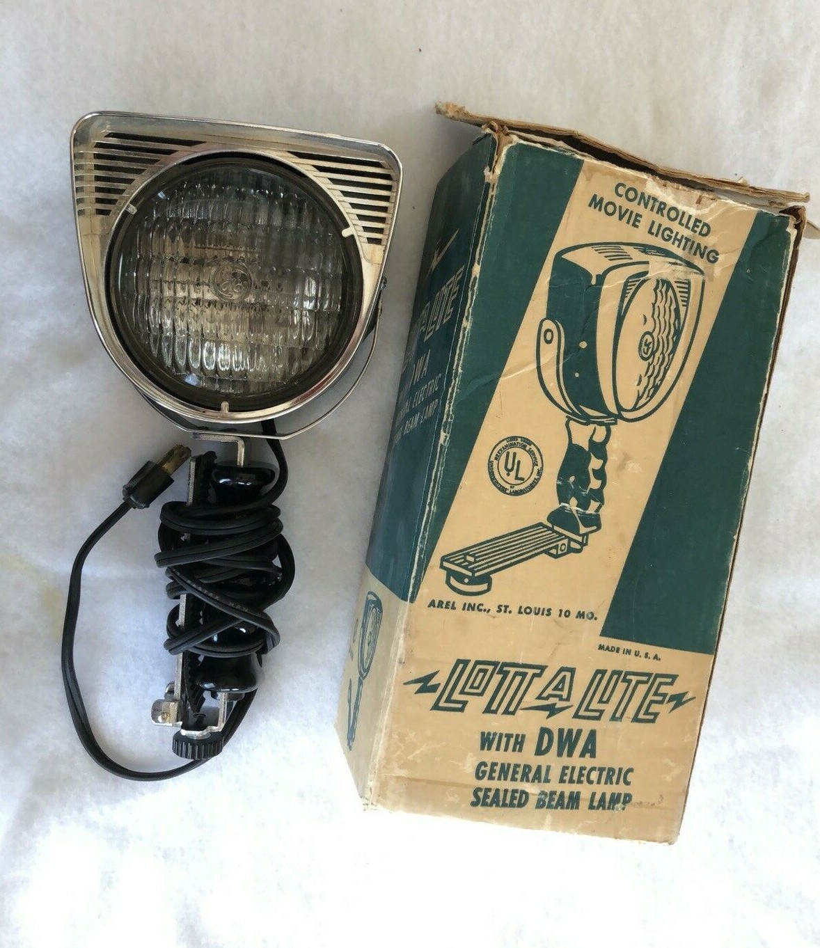 Vintage Lott A Lite Home Movie Lighting Sealed Beam GE Uniflood Lamp