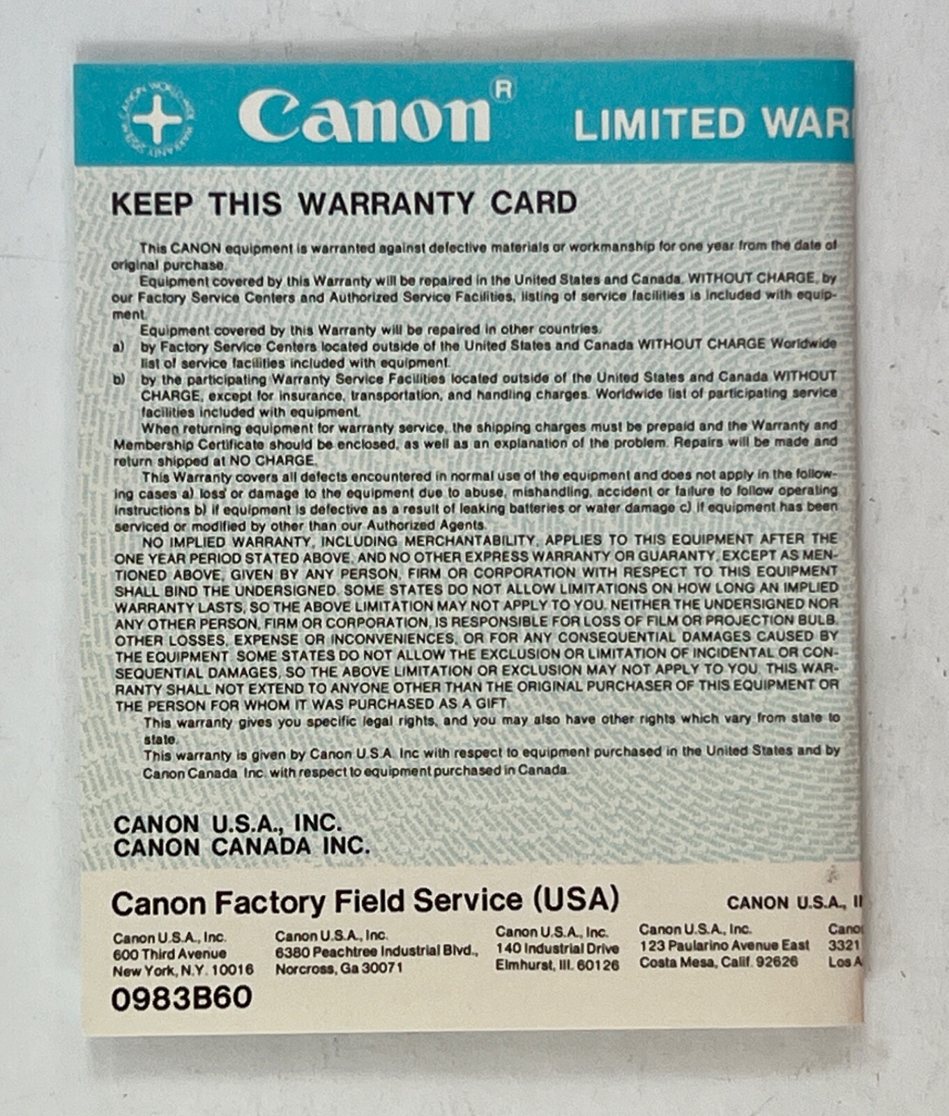 Canon 35-70 Lens Box & Instructions W/Warranty Card – NO LENS – Free Shipping