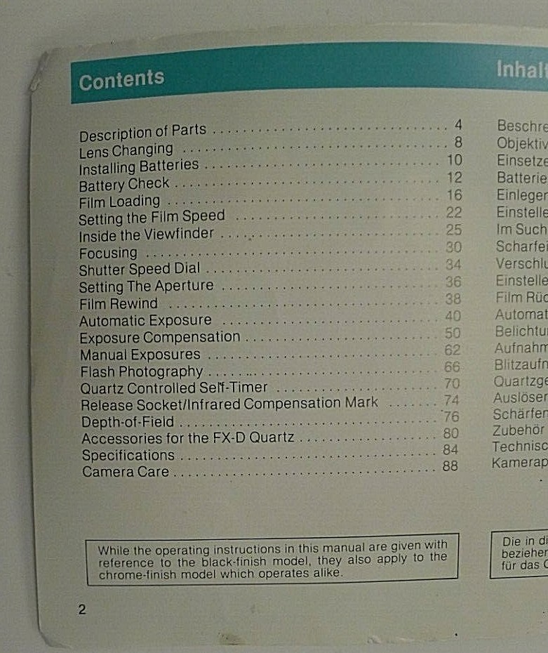 Yashica FX-D Quartz 35mm Camera Instruction Product User Manual – Original