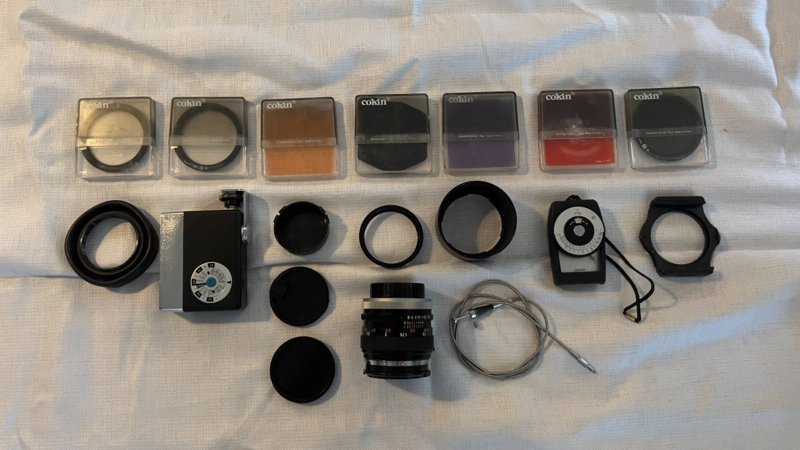 Vintage Camera Gear, Case, Flash, Light Meter, Filters, Canon 50mm 1.4 FD Lens