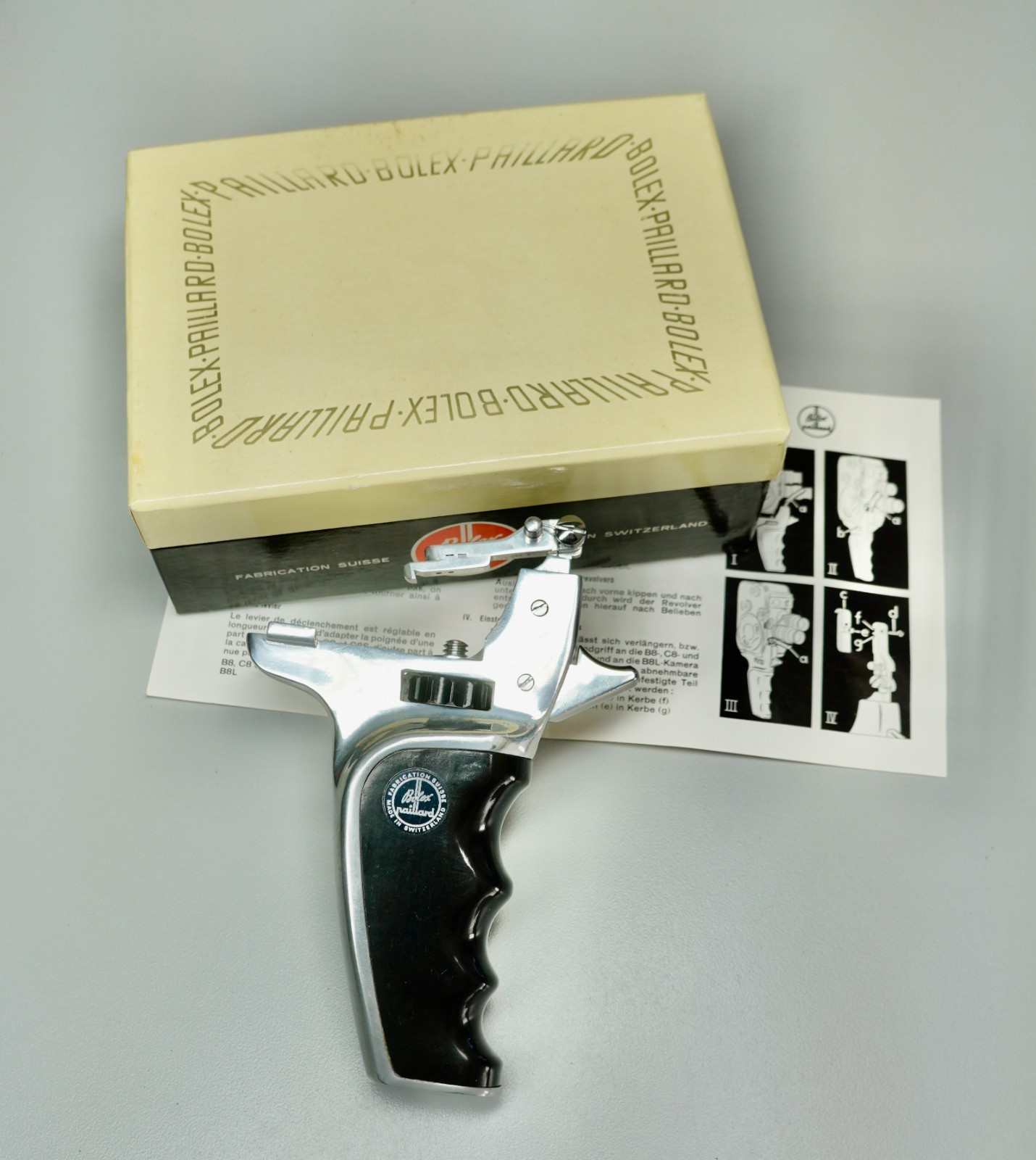 Vtg 1950s Bolex Paillard C8 DECLIC Movie Camera Trigger Handle Original Box EUC