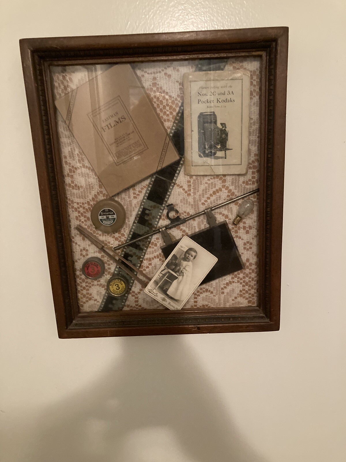 Rare Vintage Photography -Camera Items In Shadow Box