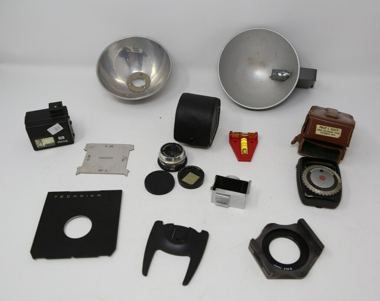 Vintage Photo Equipment Lot GE Yankee Graflex Technika Cokin Canon Vivitar Level