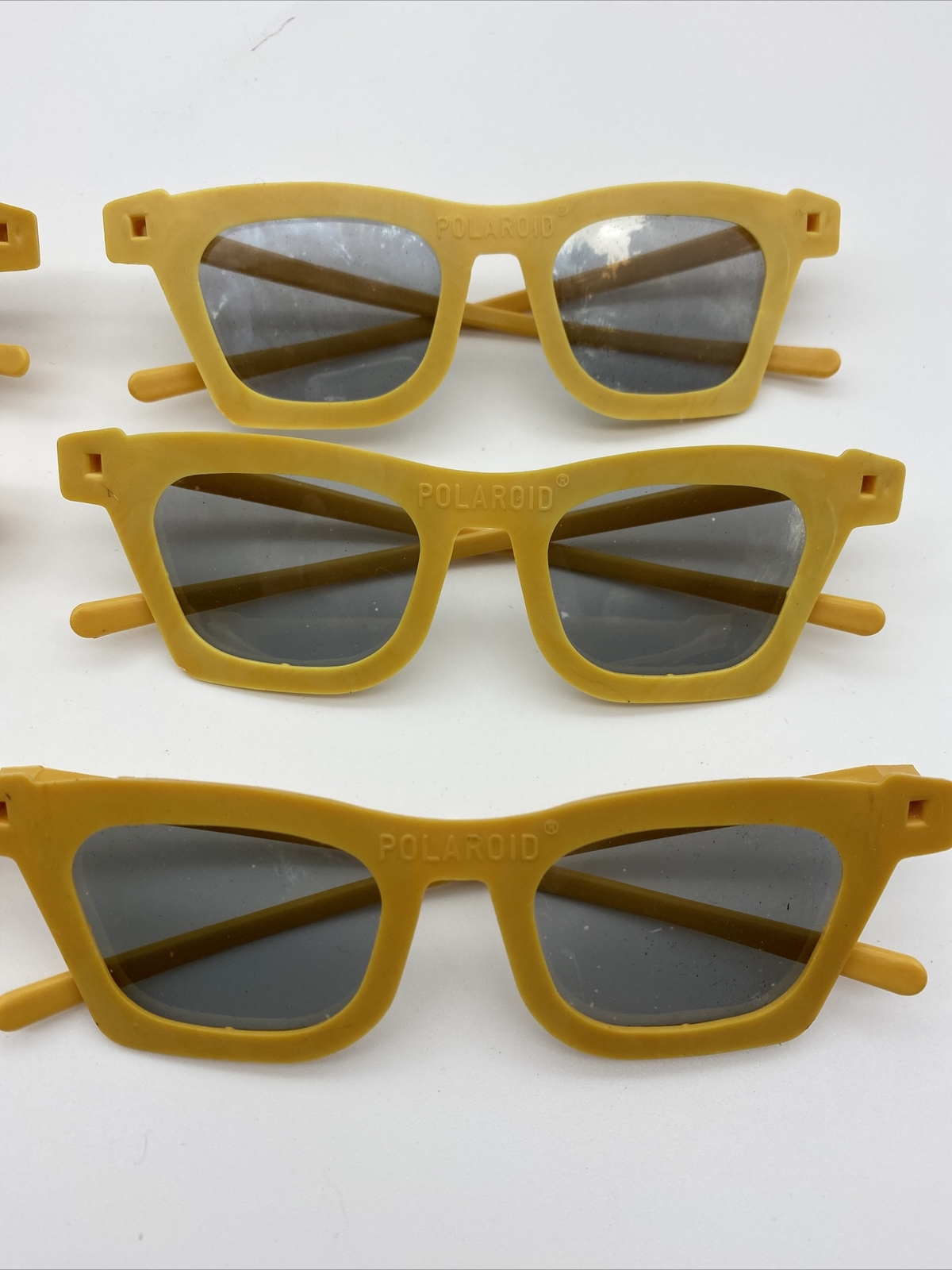 Vintage Polaroid 3-D Glasses Set of 6 Yellow Plastic Frames Model 729 Movie Film