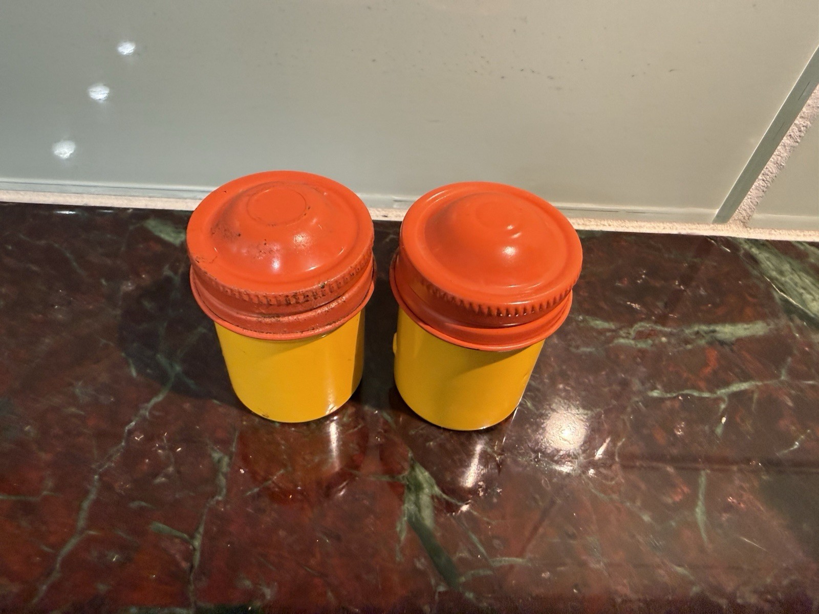 Vintage Kodak Film Metal Tin Canister Lot of 2 * Yellow & Orange