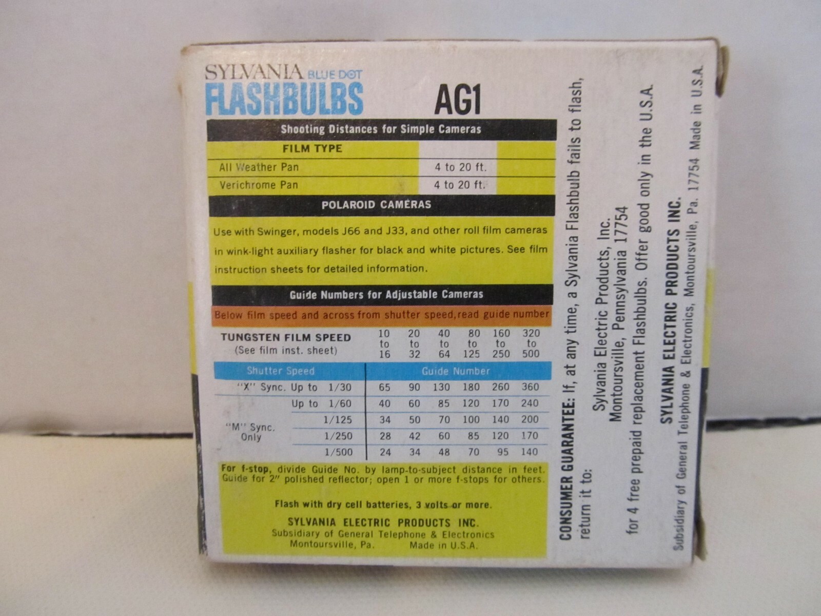 Vintage SYLVANIA BLUE DOT AG1 Flashbulbs 12pk~Use With Black & White Film~Unused