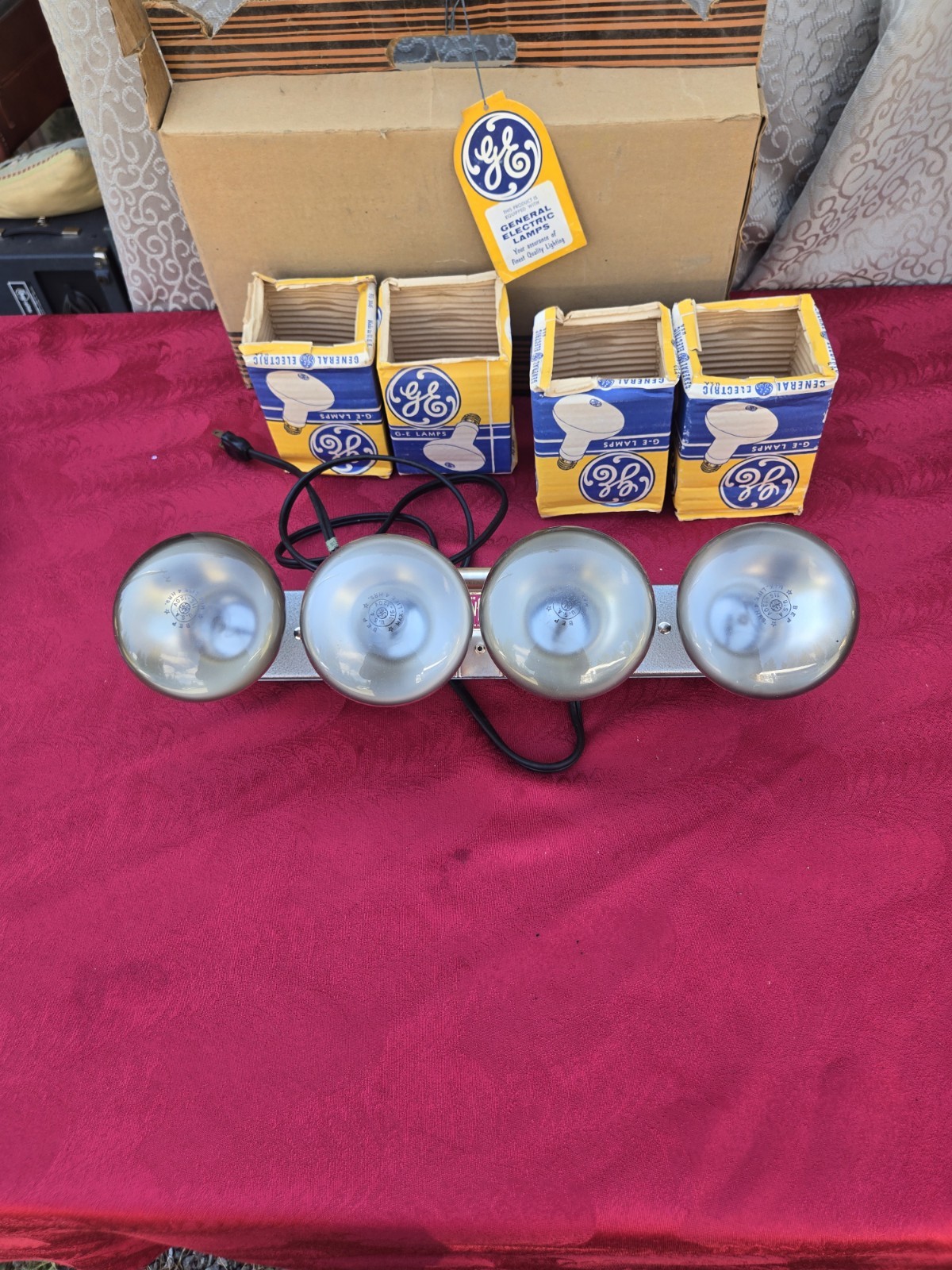 Vintage GE 4 Light Bar Photo Floodlight Movie Camera Lighting Kit Set With Boxes