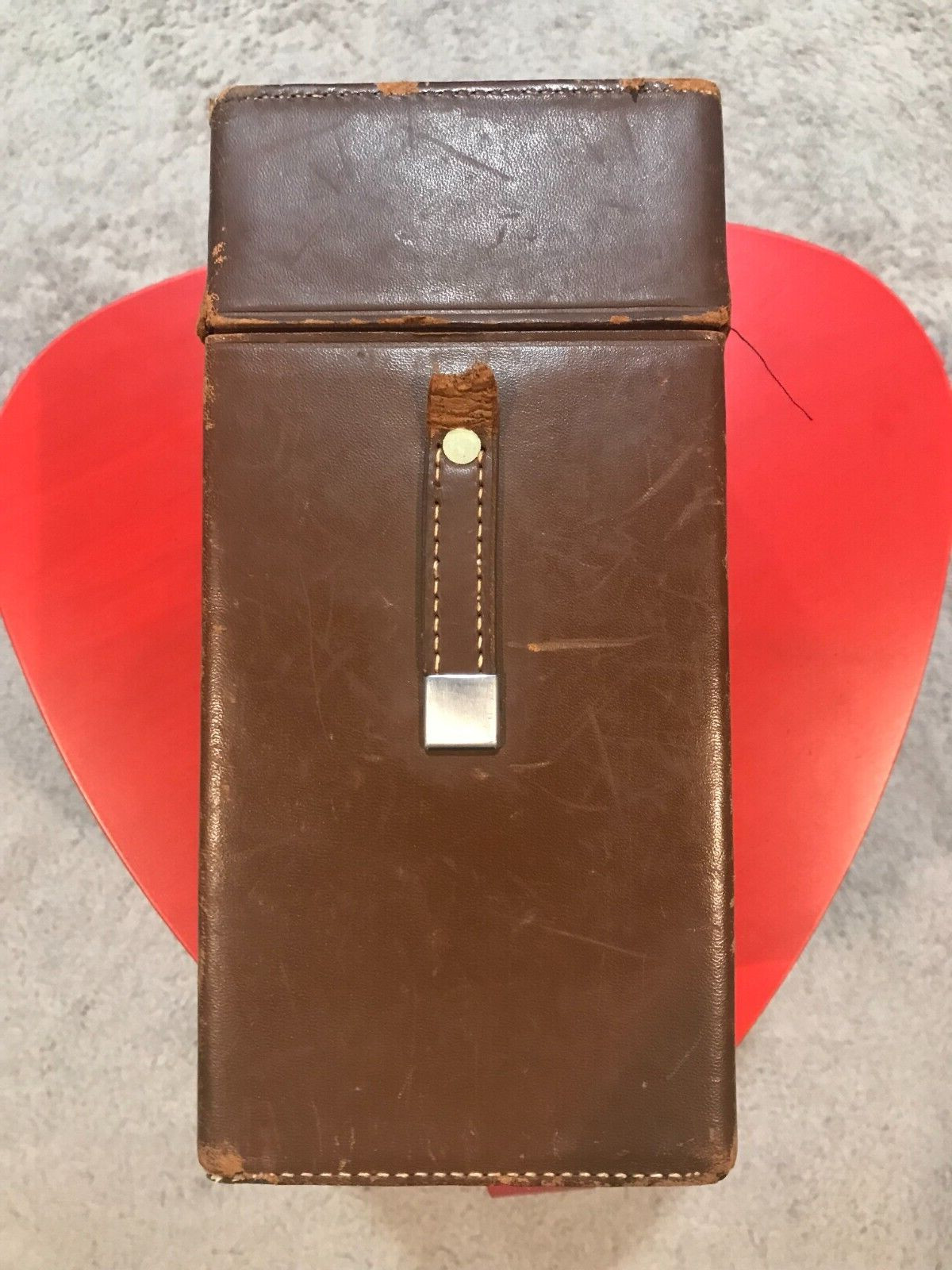 1930s KODAK MAGAZINE CINE-KODAK BROWN LEATHER CASE W/KEY, LINED, & COMPARTMENTED