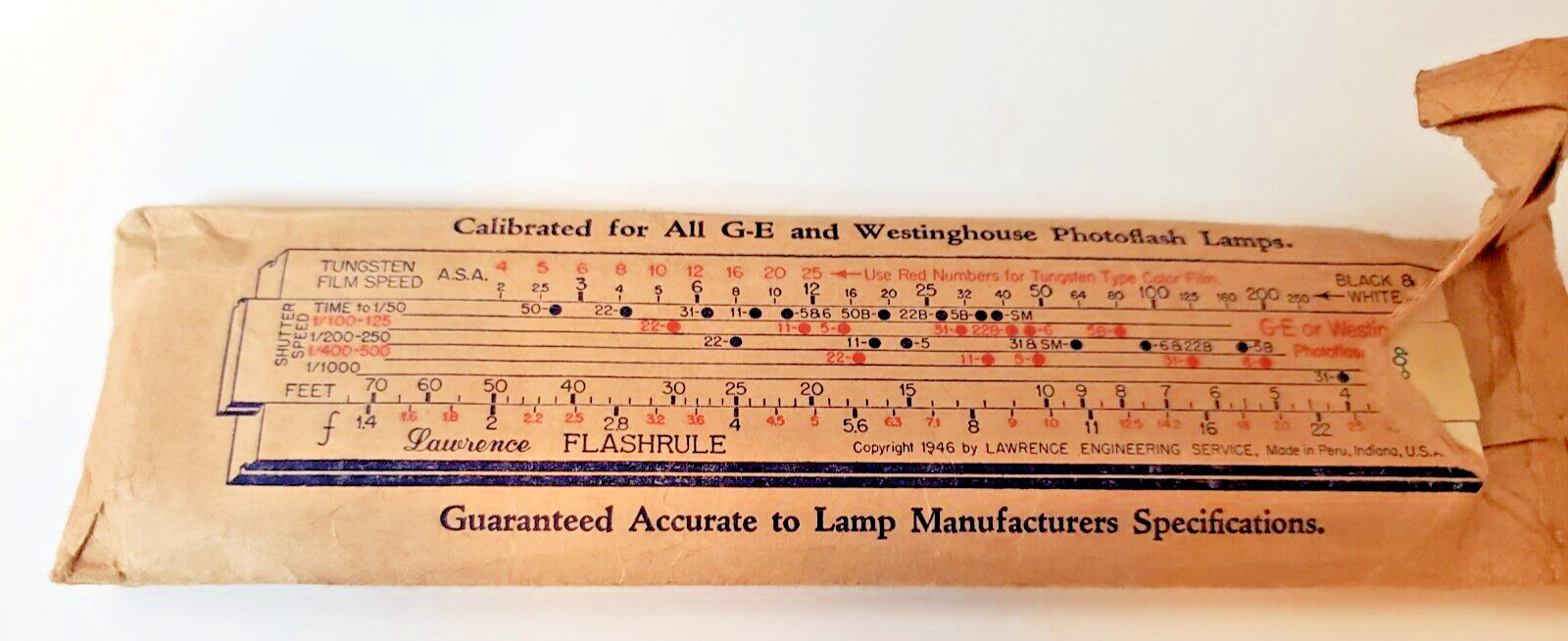 1946 Film Speed Camera Calculator Lawrence Tungsten Film Speed