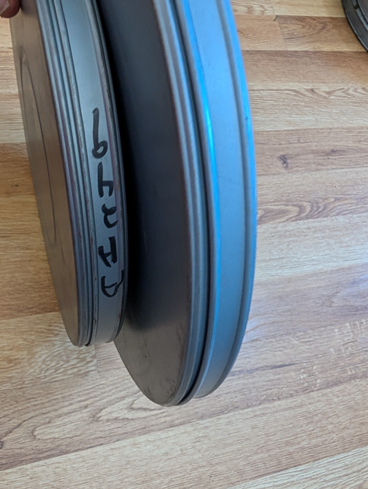 2 MPE 16mm Metal Film Reel 10 3/4 & 12 1/2 Canisters Bluish Tint