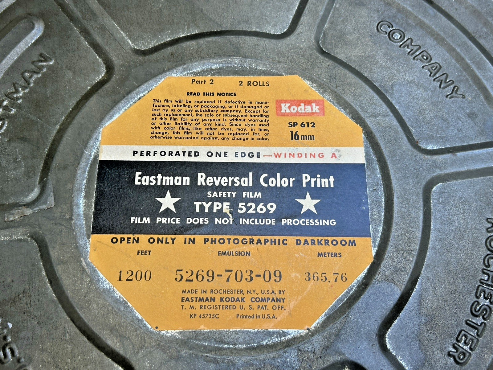 Eastman Kodak SP 612 16mm Film Empty Canister Vintage Type 5269