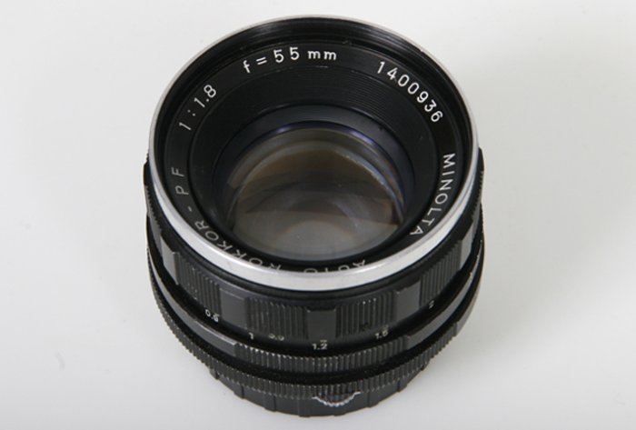 Minolta Rokkor-PF 55mm, f/1.8 Lens. Early Minolta MC Mount
