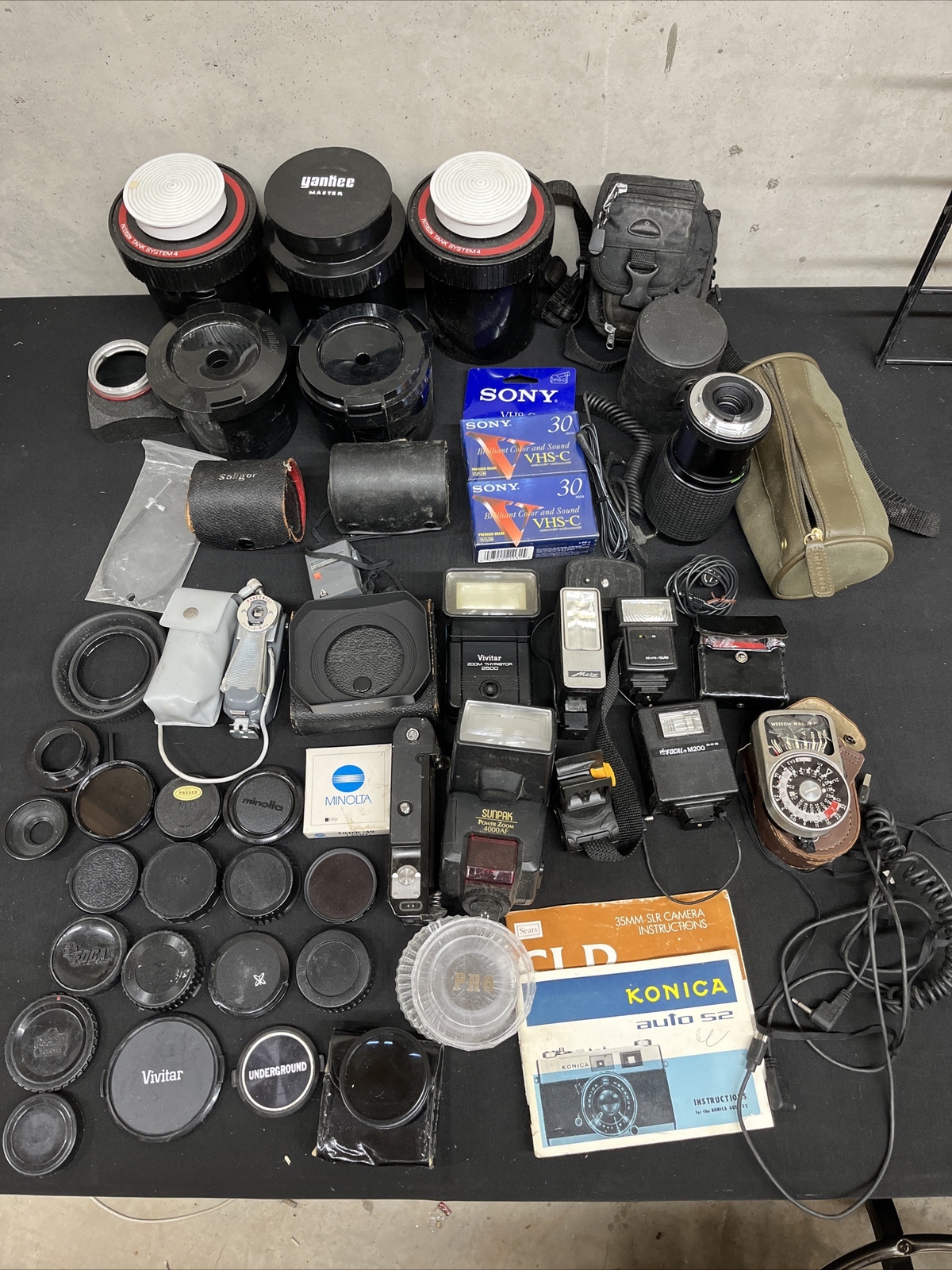 Vintage Lot Of Camera Accessories, Lenses, And Flashes