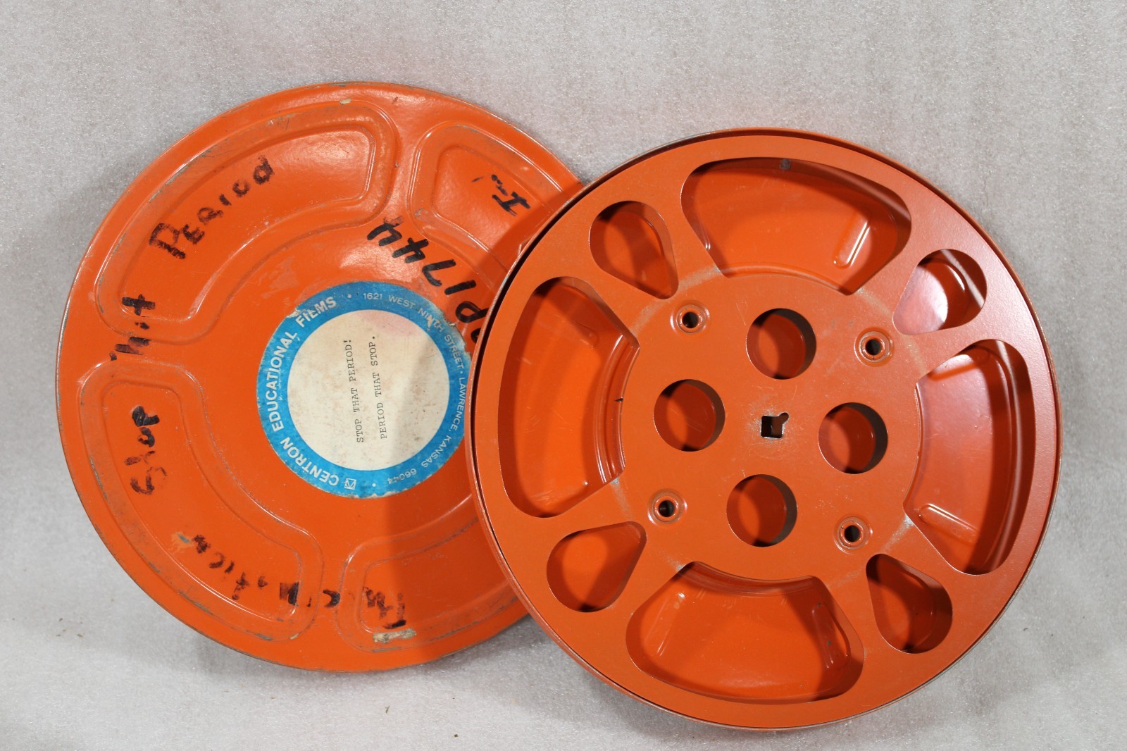 2 Vintage Orange 16mm Film Reels Cannisters Goldberg Brothers 600 Feet BE