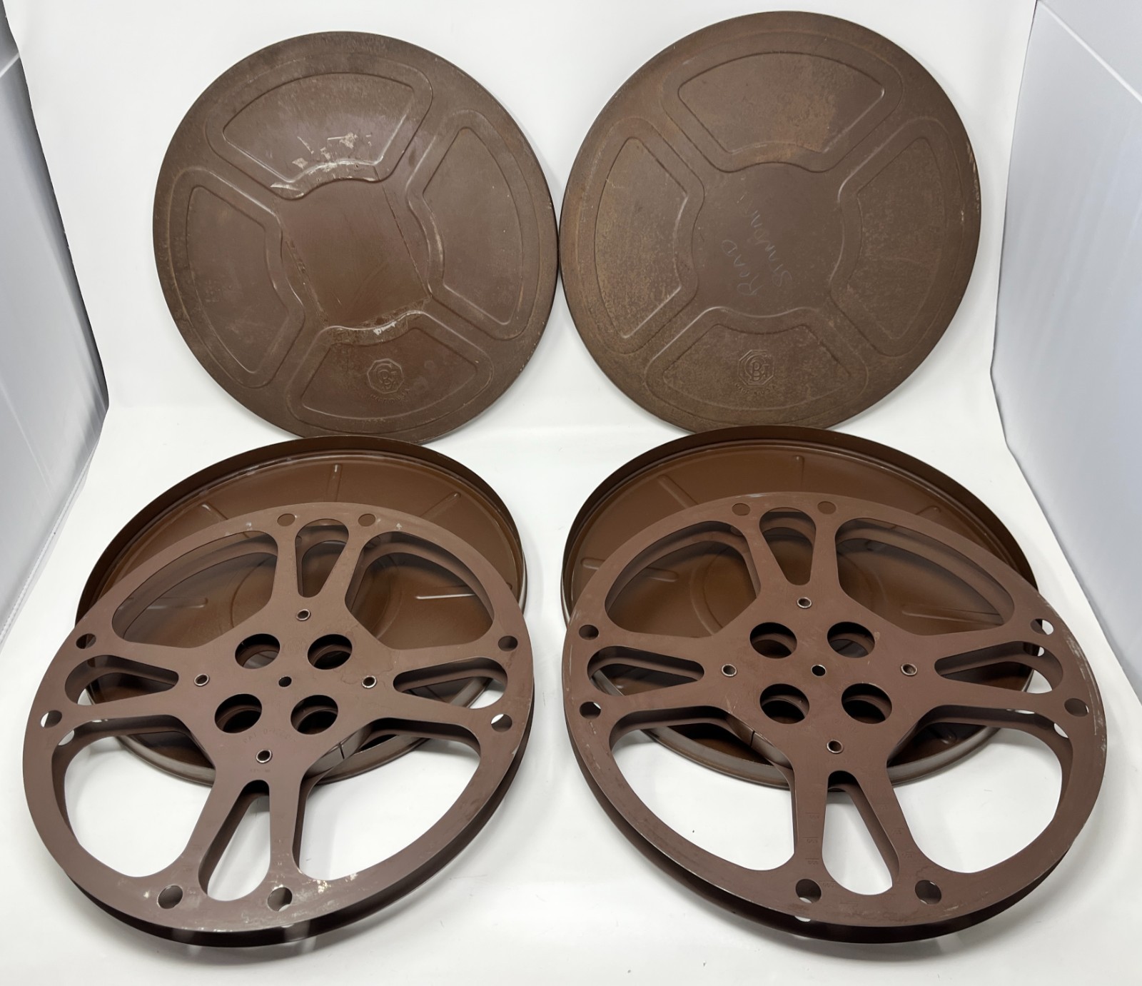 Vtg GOLDBERG BROS Set of 2 Empty Steel 16mm Film 12-1/2” Reel With Canister
